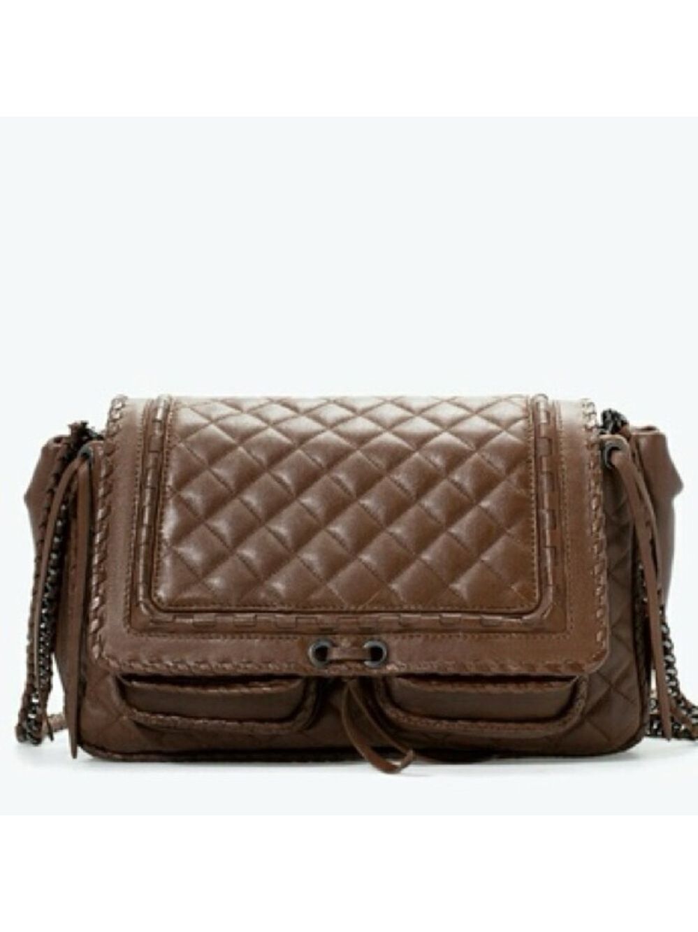Zara Leather Quilted Crossbody Metal Chain City Bag